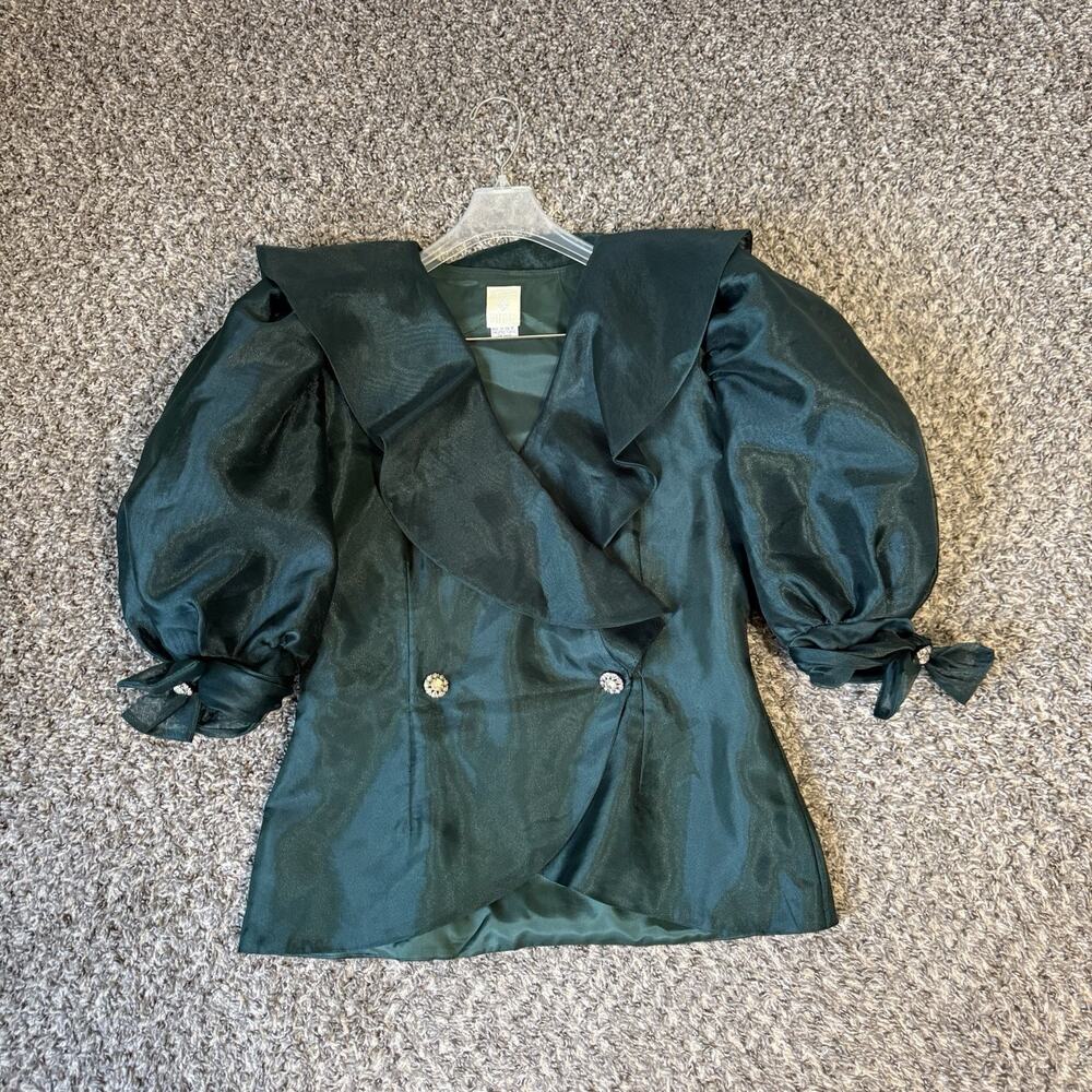 VTG Watters & Watters Top Embellished Buttons 12 Elegant Drama Formal Green - Picture 1 of 6